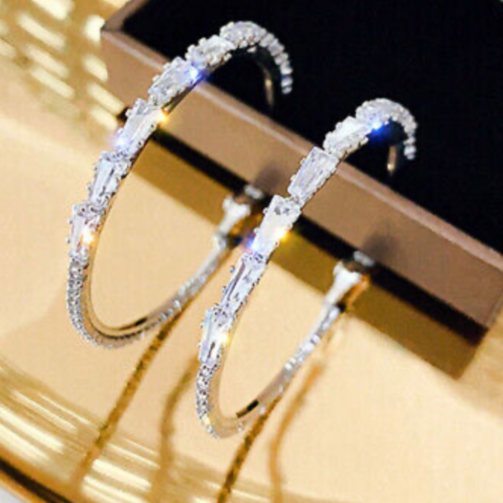 NWT STERLING SILVER Diamond HOOP EARRINGS